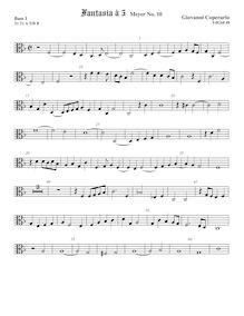 Partition viole de basse 1, alto clef, Fantasia pour 5 violes de gambe, RC 72