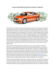 How to Find the Best Pink Slip Loan Lenders in California