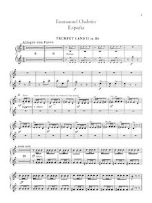 Partition trompette 1/2, Cornet 1/2 (en B♭), España, Chabrier, Emmanuel