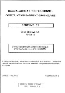 Bacpro construction etude scientifique et technologique d un ouvrage et ou d un systeme 2003