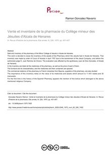 Vente et inventaire de la pharmacie du Collège mineur des Jésuites d Alcala de Henares - article ; n°226 ; vol.63, pg 451-457