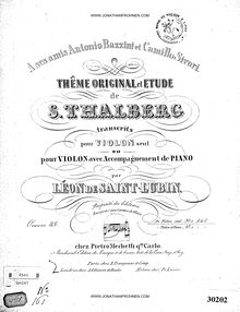 Partition Solo violon, Theme Original et Etude de S. Thalberg, Saint-Lubin, Léon de