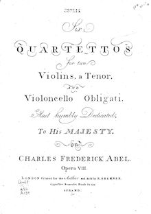 Partition violon 1, 6 corde quatuors, Op.8, Six quartettos for two violins, a tenor and violoncello obligati