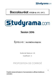 Corrige BAC STL SPCL mathématiques 2016 