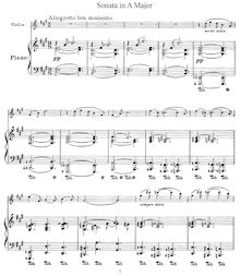 Partition complète et , partie, violon Sonata, Sonata in A major for piano and violin