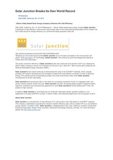 Solar Junction Breaks Its Own World Record