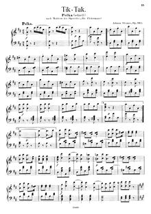 Partition Transcription pour piano solo - complete, Tik-Tak, Op.365