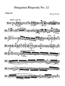Partition violoncelles, Hungarian Rhapsody No.12, C♯ minor, Liszt, Franz