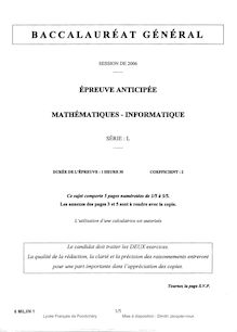 BACCALAURÉAT GÉNÉRAL - Epreuve de Mathématiques-Informtique, Série: L  (SESSION 2006)