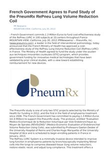 French Government Agrees to Fund Study of the PneumRx RePneu Lung Volume Reduction Coil