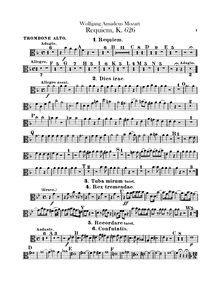 Partition Trombone 1, 2, 3 (alto, ténor basse clef), Requiem, D minor