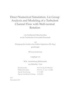 Direct numerical simulation, Lie group analysis and modeling of a turbulent channel flow with wall-normal rotation [Elektronische Ressource] / vorgelegt von Amirfarhang Mehdizadeh