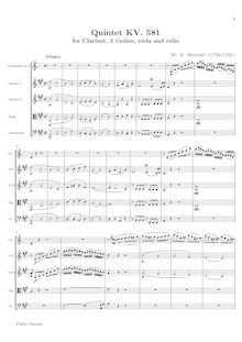 Partition complète, clarinette quintette, Quintet for Clarinet and Strings