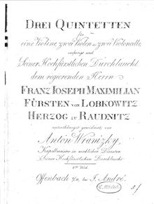 Partition violon, 3 corde quintettes, Wranitzky, Anton