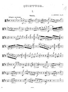 Partition viole de gambe, Piano quintette, D major, Arensky, Anton