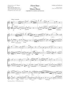 Partition complète, 3 duos pour clarinette et basson, C, F and B♭ par Ludwig van Beethoven