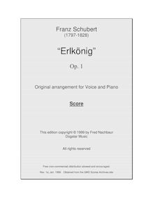 Partition complète, Erlkönig, D.328 (Op.1), The ErlkingLe Roi des Aulnes