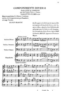 Partition Balletti, Componimenti Diversi per Violini, viole de gambe e Basso