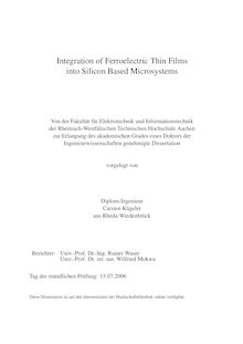 Integration of ferroelectric thin films into silicon based microsystems [Elektronische Ressource] / vorgelegt von Carsten Kügeler