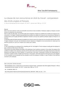 La clause de non concurrence en droit du travail : comparaison des droits anglais et français - article ; n°1 ; vol.50, pg 141-157