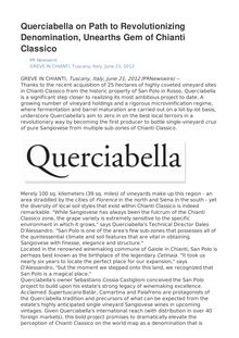 Querciabella on Path to Revolutionizing Denomination, Unearths Gem of Chianti Classico