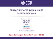 Rapport de forces aux élections départementales - Sondage sorti le 1er mars 2015