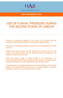 L expression abdominale durant la 2e phase de l accouchement - Use of fundal pressure during second stage of labour - Quick reference guide - Version anglaise