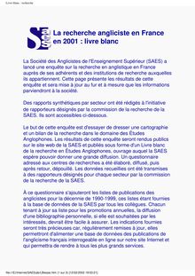 La recherche angliciste en France en 2001 : livre blanc