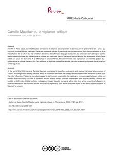 Camille Mauclair ou la vigilance critique - article ; n°121 ; vol.33, pg 81-91