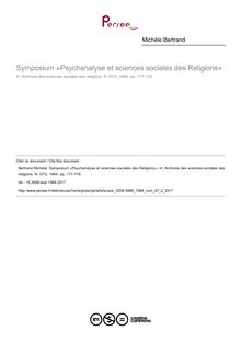 Symposium «Psychanalyse et sciences sociales des Religions» - article ; n°2 ; vol.57, pg 177-179