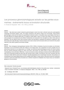 Les processus géomorphologiques actuels sur les pentes sous- marines : événements locaux et évolution structurale - article ; n°580 ; vol.103, pg 604-626