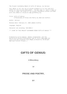 Gifts of Genius - A Miscellany of Prose and Poetry by American Authors