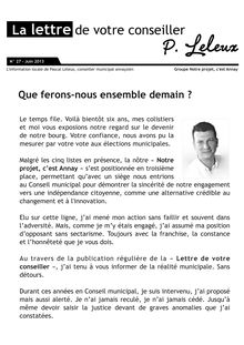 La Lettre de votre Conseiller Pascal Leleux N°27 de Juin 2013