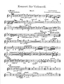Partition cor 1 (B♭ basso, G), violoncelle Concerto en B♭ major G.482