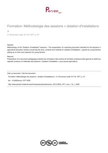 Formation: Méthodologie des sessions « dotation d installations » - article ; n°1 ; vol.119, pg 47-47