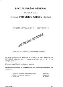 Physique - Chimie 2003 Scientifique Baccalauréat général