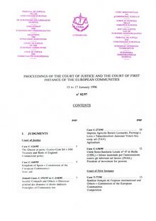 PROCEEDINGS OF THE COURT OF JUSTICE AND THE COURT OF FIRST INSTANCE OF THE EUROPEAN COMMUNITIES. 13 to 17 January 1996 n° 02/97