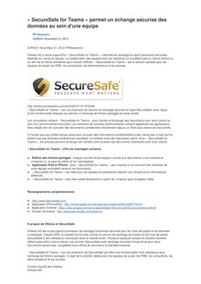 « SecureSafe for Teams » permet un échange sécurisé des données au sein d une équipe