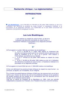 Recherche clinique : La réglementation INTRODUCTION Les Lois ...