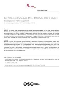 Les XVIe Jeux Olympiques d hiver d Albertville et de la Savoie : les enjeux de l aménagement - article ; n°3 ; vol.79, pg 109-116
