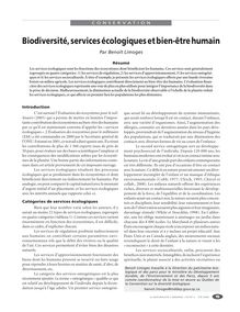 Biodiversité, services écologiques et bien-être humain.