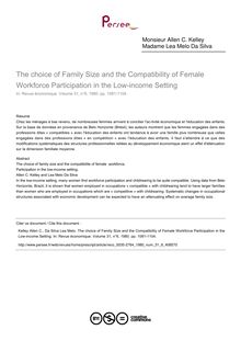 The choice of Family Size and the Compatibility of Female Workforce Participation in the Low-income Setting - article ; n°6 ; vol.31, pg 1081-1104
