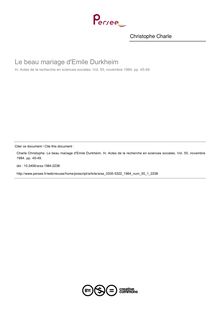 Le beau mariage d Emile Durkheim - article ; n°1 ; vol.55, pg 45-49