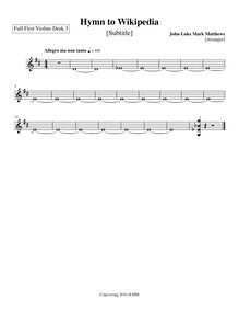 Partition violons I, Desk 3, Hymn to Wikipedia, D major, Matthews, John-Luke Mark