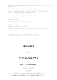 Memoirs of the Jacobites of 1715 and 1745. - Volume I.