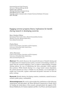 Engaging common property theory: implications for benefit sharing research in developing countries
