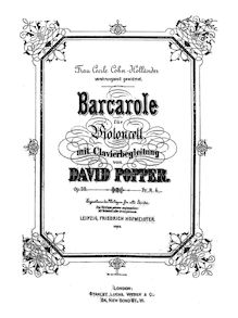 Partition de piano, Barcarolle, G major, Popper, David