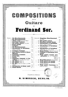 Partition complète, 6 Divertissments Op.2, Sor, Fernando par Fernando Sor