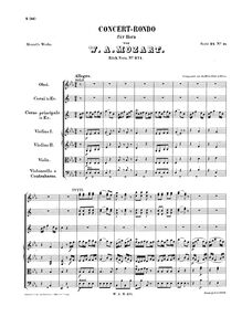 Partition complète (incomplete orchestration), Rondo, Horn Concerto ; Konzertsatz par Wolfgang Amadeus Mozart