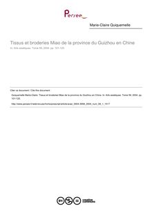 Tissus et broderies Miao de la province du Guizhou en Chine - article ; n°1 ; vol.59, pg 101-125